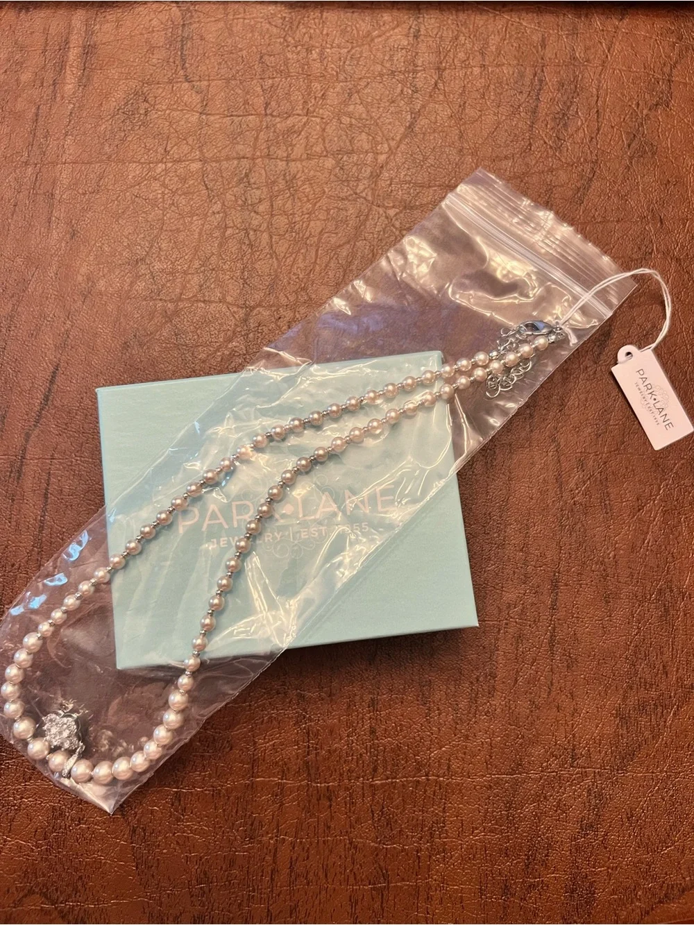 Park Lane Pearl Beaded Necklace with Crystal Clover Pendant, Silver, 16”+3”, NEW